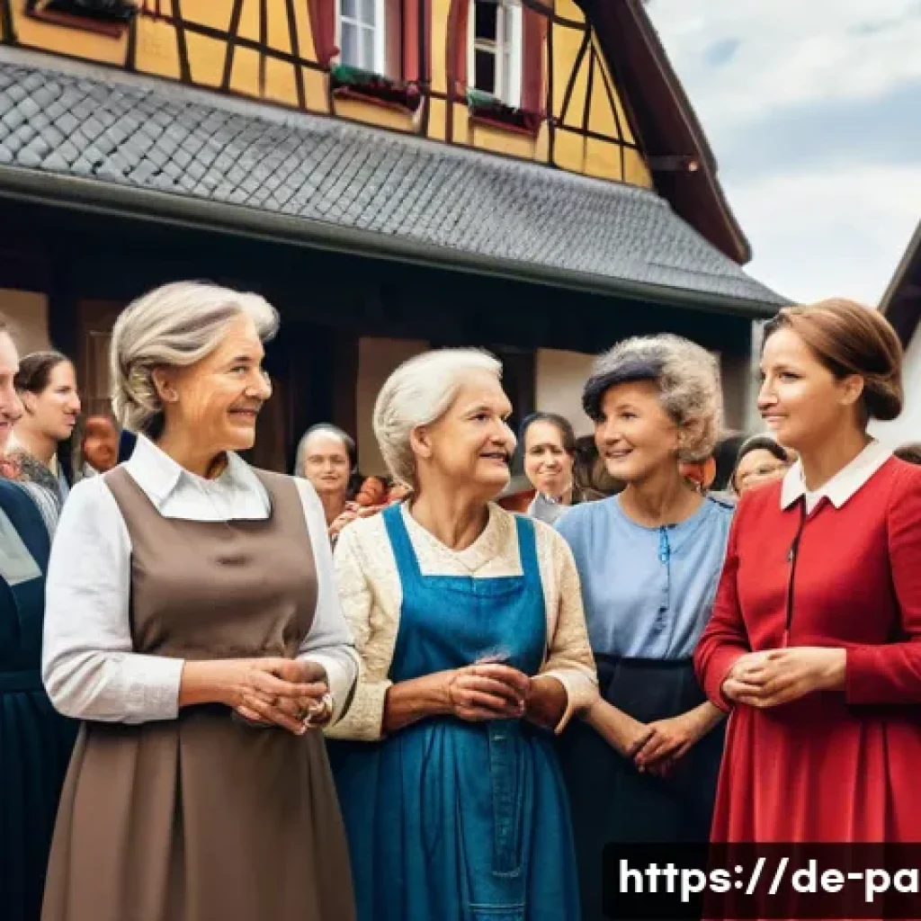 팔레스타인과 성평등 문제 - A detailed image of a community gathering in a small German town, showcasing diverse women of variou...