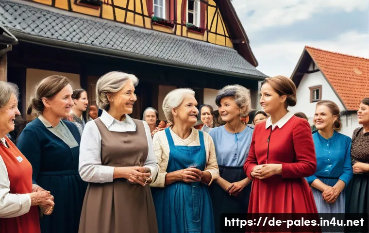 팔레스타인과 성평등 문제 - A detailed image of a community gathering in a small German town, showcasing diverse women of variou...