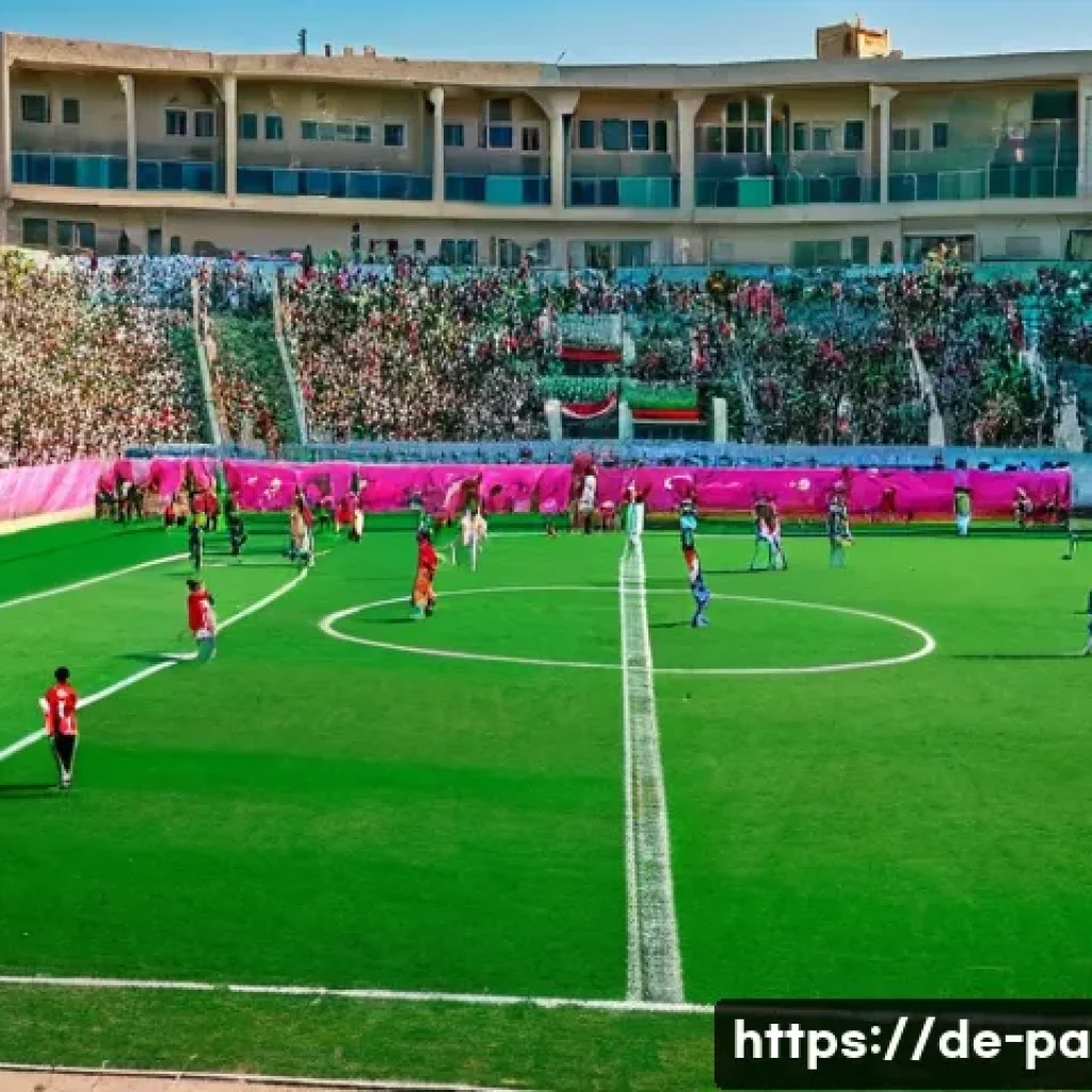 팔레스타인과 축구 - A vibrant scene of a local Palestinian football match in an urban neighborhood, showing diverse play...
