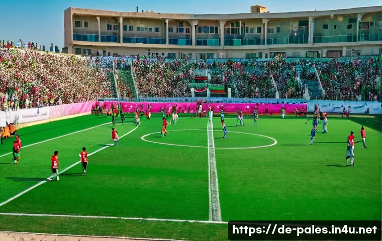팔레스타인과 축구 - A vibrant scene of a local Palestinian football match in an urban neighborhood, showing diverse play...