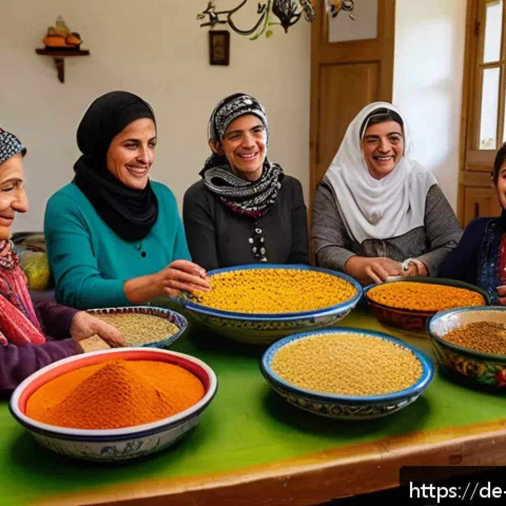 팔레스타인의 주요 기념일 - A vibrant Palestinian family gathering preparing traditional festive dishes in a warmly lit kitchen,...