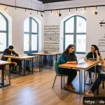 팔레스타인에서의 스타트업 문화 - A vibrant coworking space in Ramallah filled with young Palestinian entrepreneurs collaborating on t...