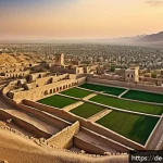 팔레스타인의 유네스코 세계유산 - A detailed panoramic view of the ancient city of Jericho at sunrise, showcasing its early city walls...