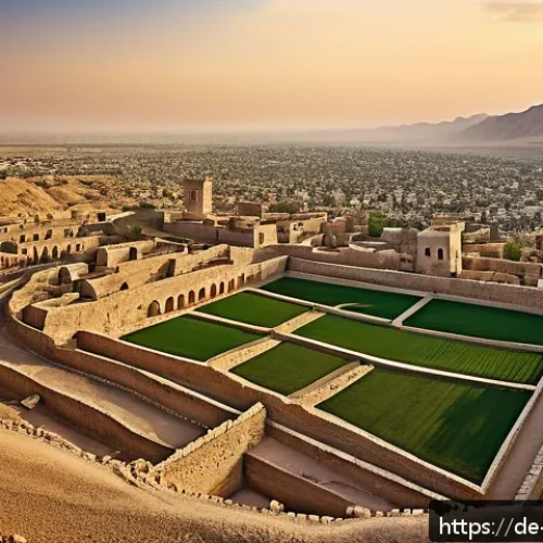 팔레스타인의 유네스코 세계유산 - A detailed panoramic view of the ancient city of Jericho at sunrise, showcasing its early city walls...