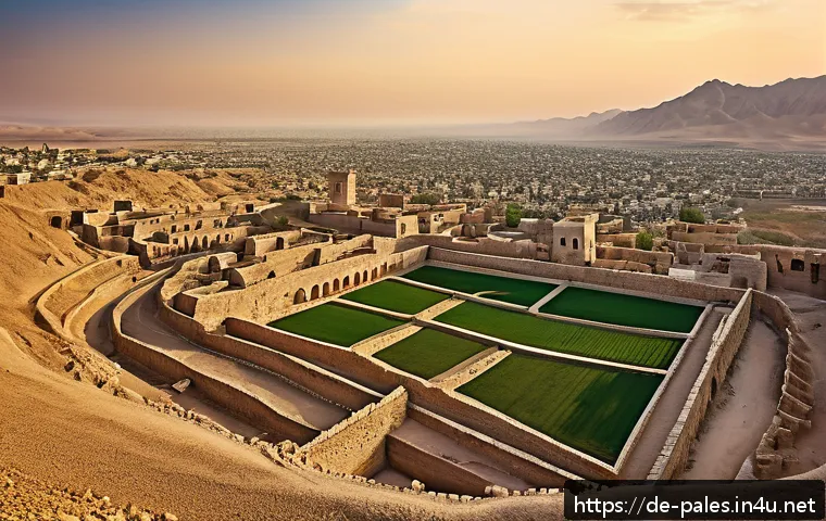팔레스타인의 유네스코 세계유산 - A detailed panoramic view of the ancient city of Jericho at sunrise, showcasing its early city walls...