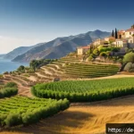 팔레스타인의 지리적 특징 - A detailed panoramic view of a Mediterranean coastal landscape in southern Europe during early sprin...