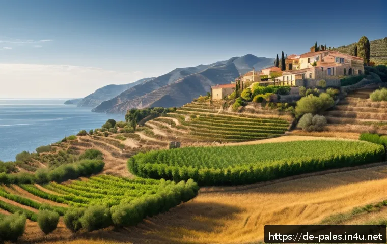 팔레스타인의 지리적 특징 - A detailed panoramic view of a Mediterranean coastal landscape in southern Europe during early sprin...