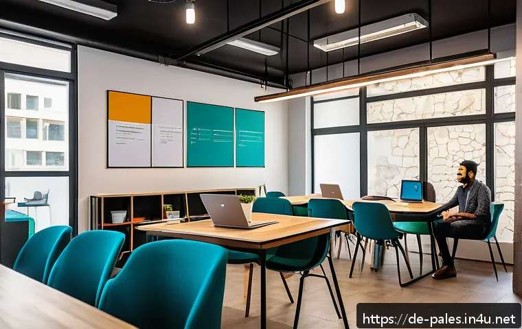 팔레스타인의 주요 산업 - A vibrant modern coworking space in Ramallah filled with young Palestinian entrepreneurs collaborati...